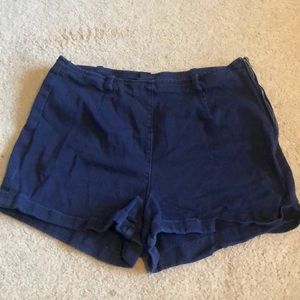 Navy blue high rise side zip up shorts